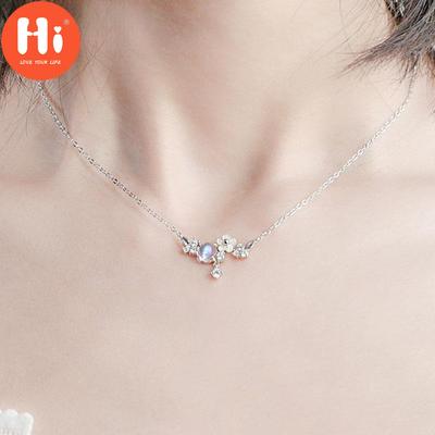Olá ANENJERY Colar de flor de concha de cristal cor prata para mulheres Corrente de clavícula doce Jóias para meninas Atacado