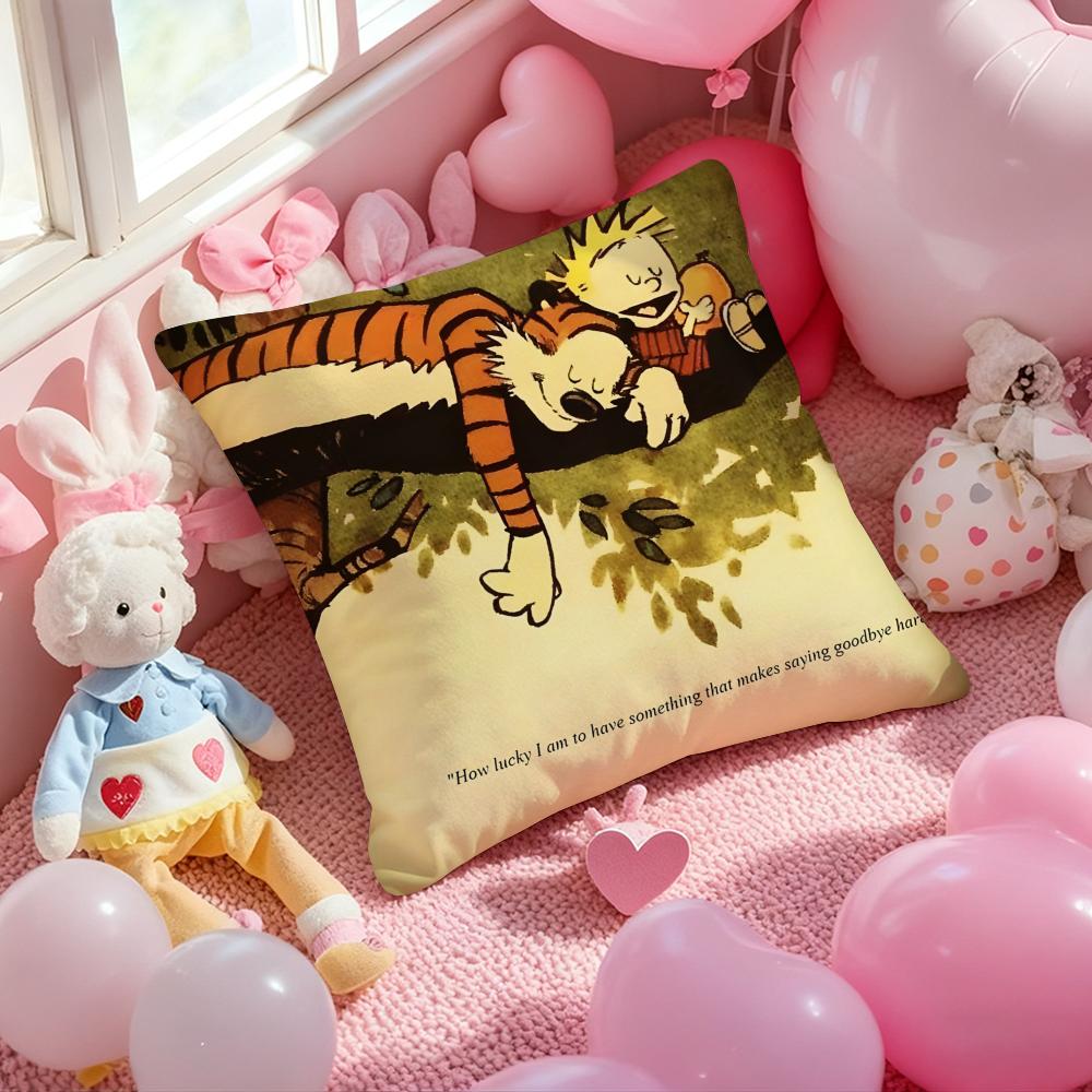 Anime C-Calvin and H-Hobbes Cushion Cover Pattern Printed Pillowcase for Living Room Sofa Cushion Cover & Bedroom Decor