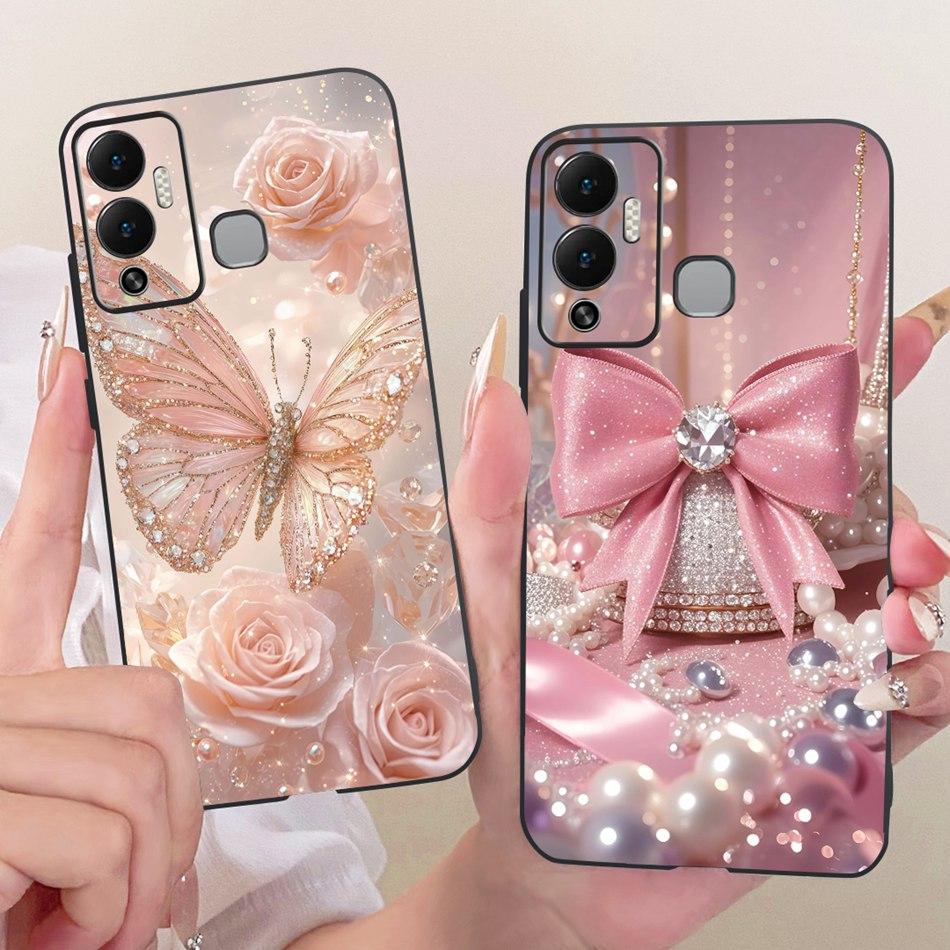 For Infinix Hot 12 Play 12i Cute Flower Butterfly Cat Painted Case For Infinix Hot12i 12Play Black Silicone Soft Phone Cases