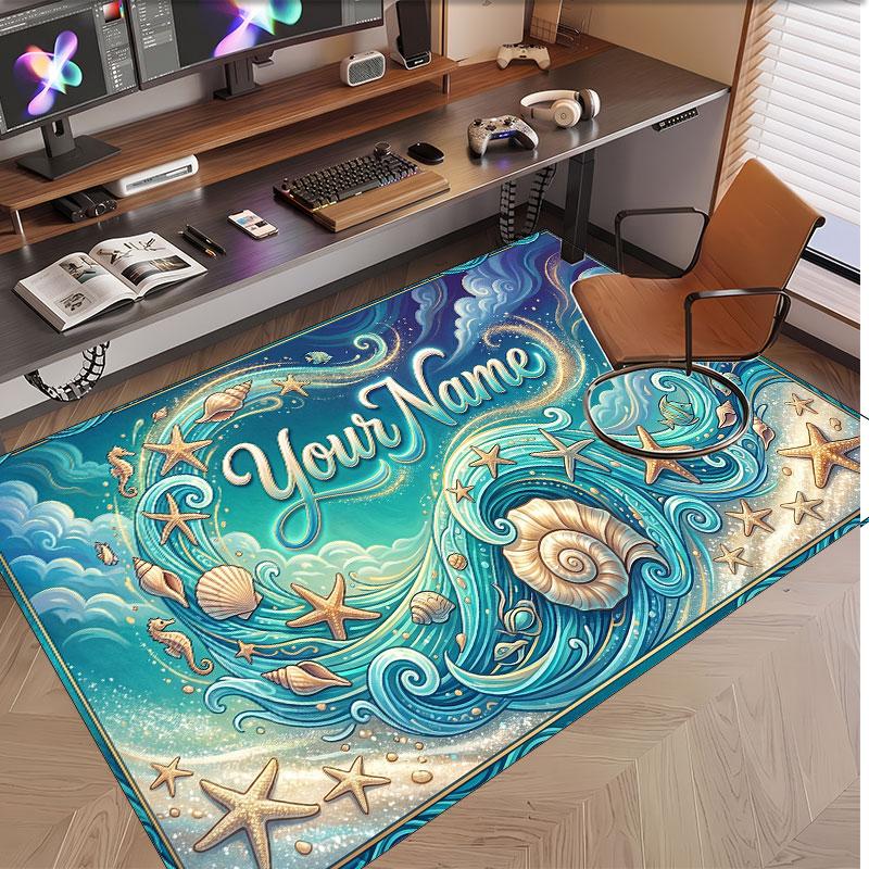 Fish Ocean Theme Soft Crystal Velvet Rug Custom Name & Text Print Non Slip Floor Rug for Bedroom Living Room