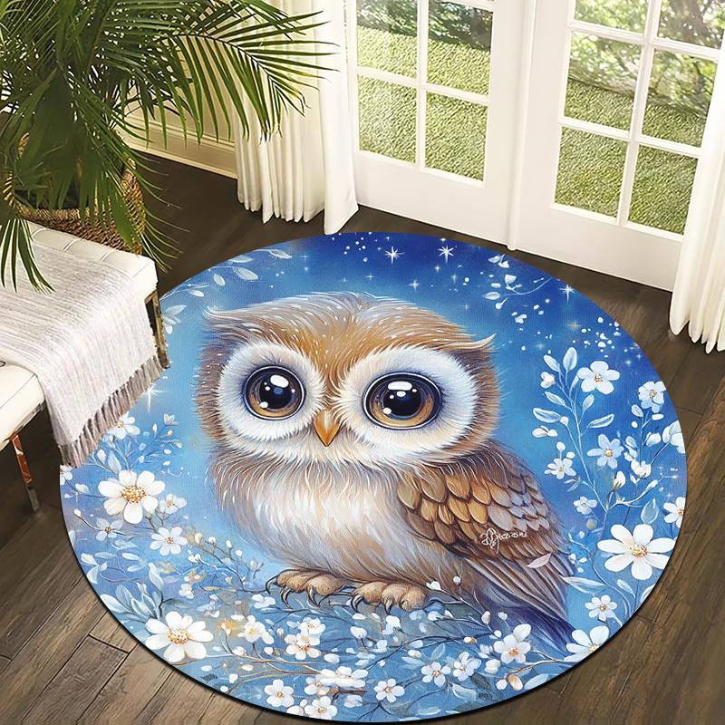 

Cute Owl Starry Night Flannel-printed round floor mats are slip-resistant Suitable living room bedroom terrace garden carpets 60cm
