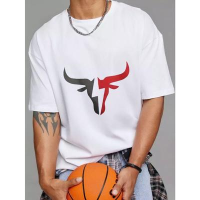 T-Shirt Bianca con Grafica Testa di Toro per Uso Casual