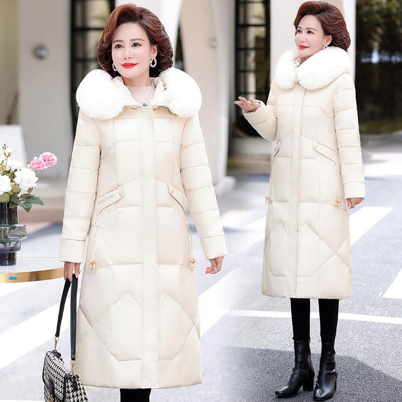 New long down jacket women's thickened big fur collar high-end middle-aged slim-fitting knee white duck down cold-proof coat