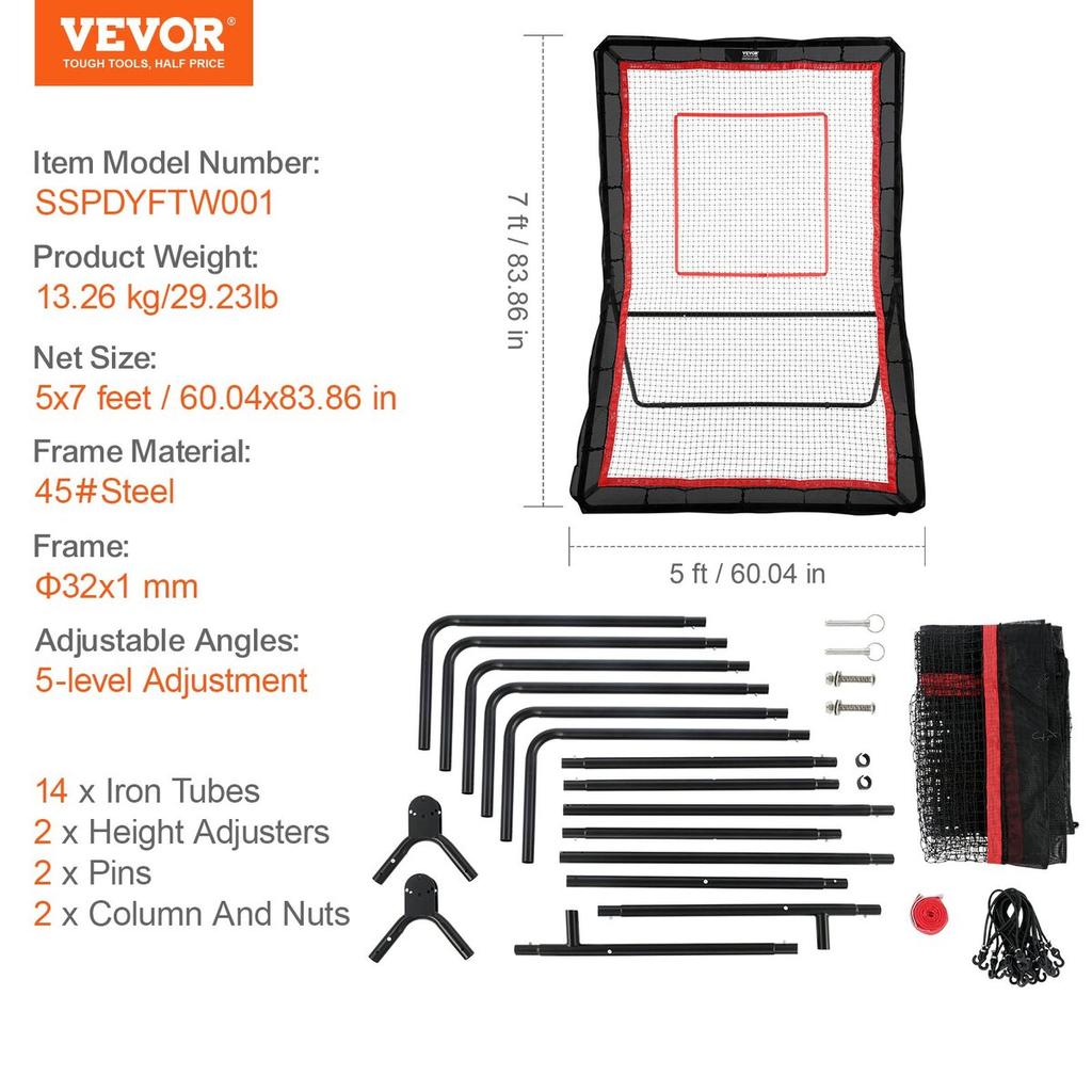 Lacrosse Rebounder for Backyard, 5x7 Ft Volleyball Bounce Back Net, Pitchback Throwback Baseball Softball Return Training Screen, Adjustable Angle