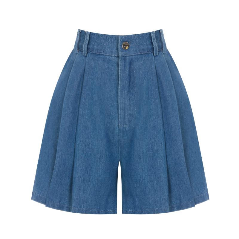 SELLY'S Denim Pintuck Elastic Shorts_I6B-Cpt017