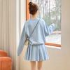 Spring New Fashion Shawl Design Sense Embroidered Letter Sweater Age-reducing Pleated Skirt Three-piece Set
