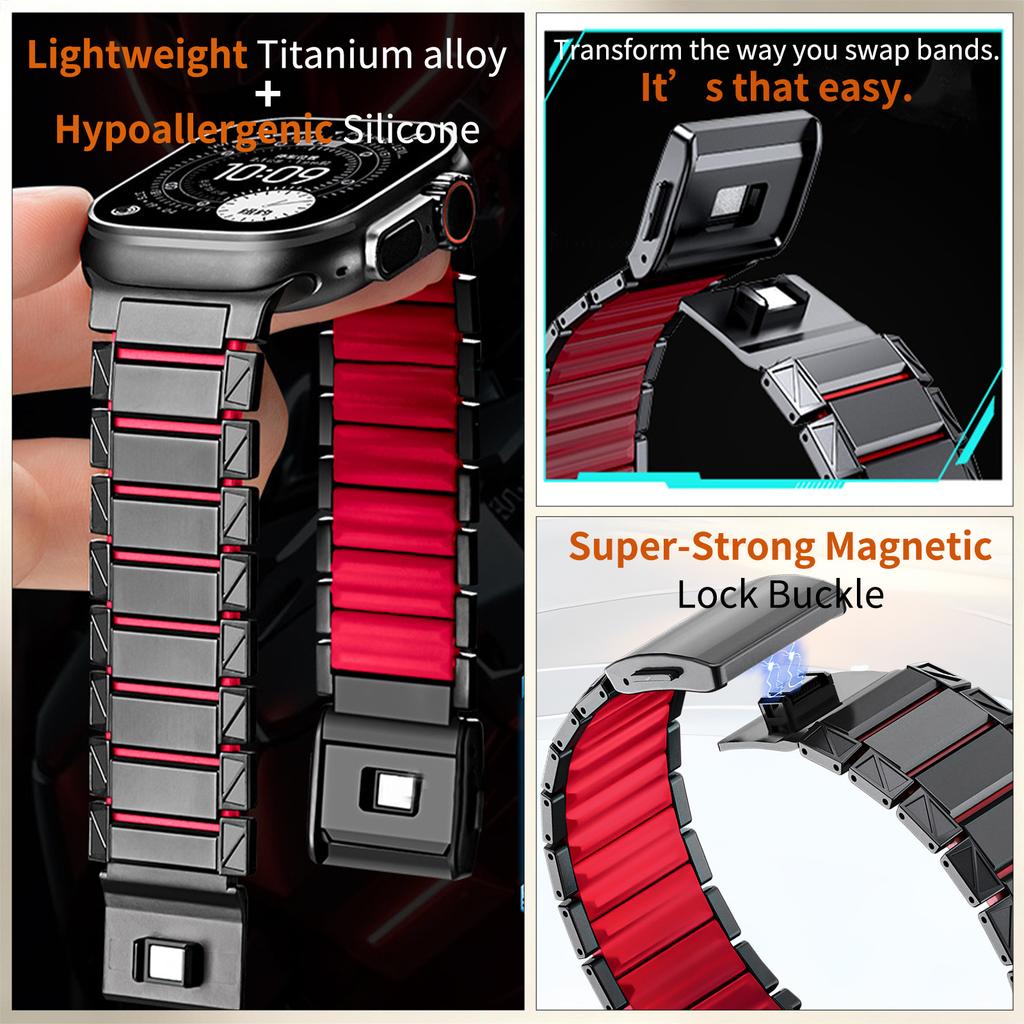 Magnetic Clasp Watchbands Silicone + Titanium Band for Apple Watch Ultra 3 2 49mm Bracelet fot Series 11 10 9 8 7 6 & SE Straps