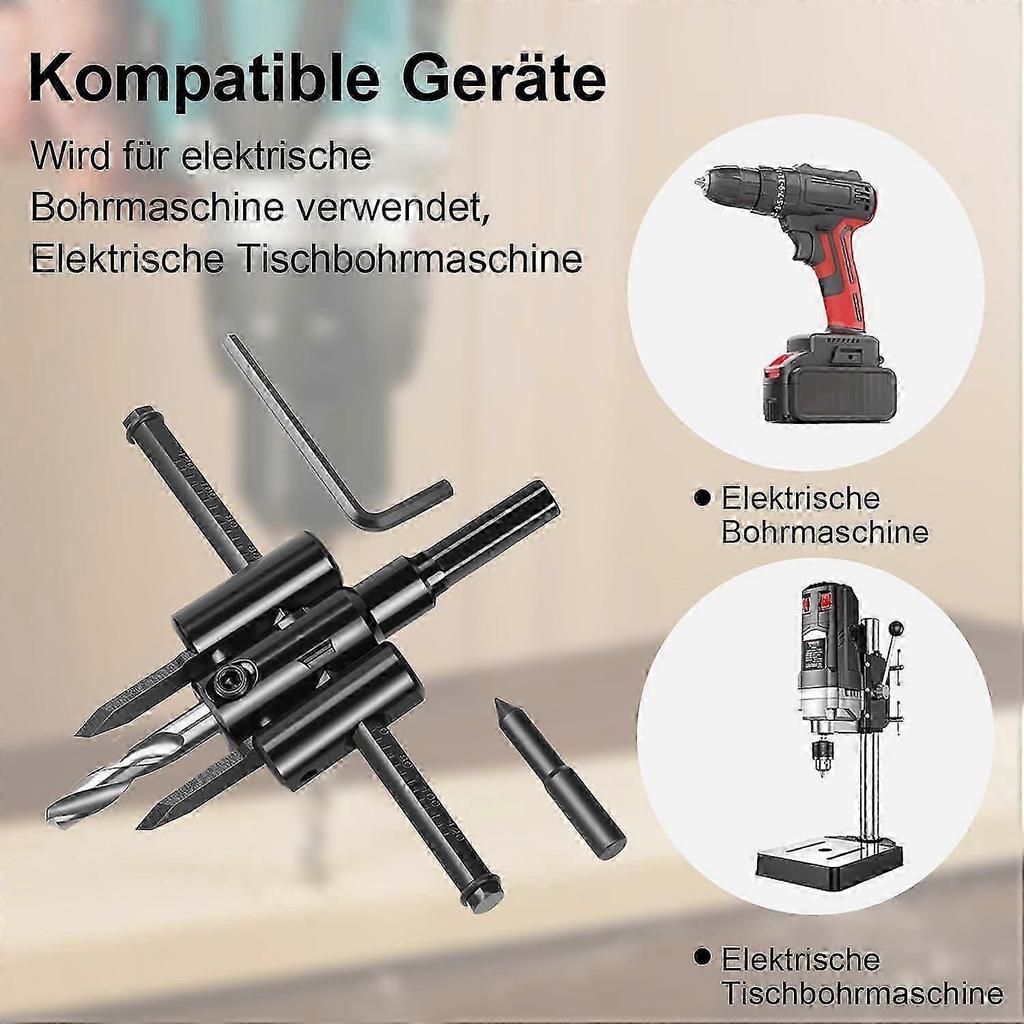 Circular Cutter Wood Adjustable 30-300 mm, Alloy Circle Hole Saw with 2 Replacement Blades for Wood, Plastic, Plasterboard 25-26s