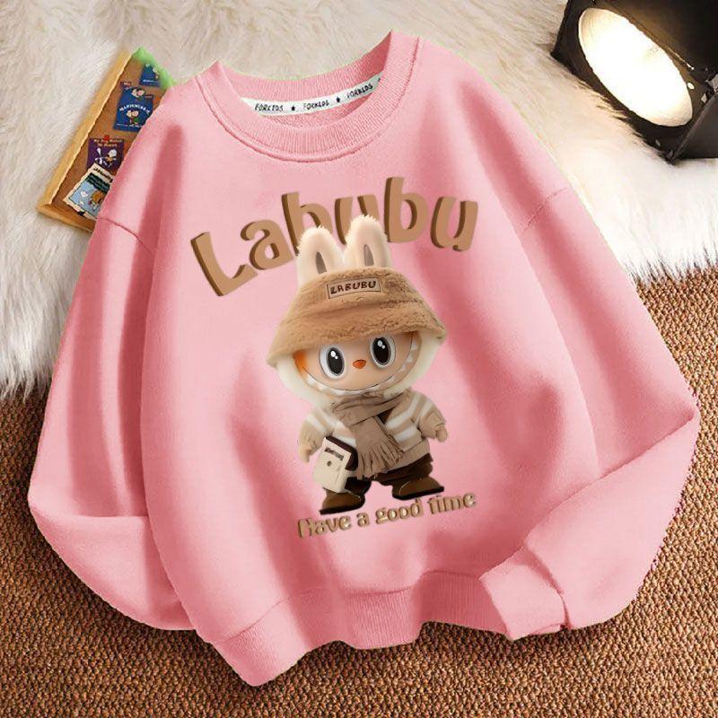 

Spring and Autumn Boys and Girls Labubu Round-neck Hoodie, Children s Fashionable Long-sleeved Loose Coat 140