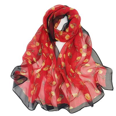 Summer Magnolia Printing Chiffon Silky Georgette Scarf Women Printing Long Soft Wrap Shawl Beach Kerchief Scarves Female Foulard