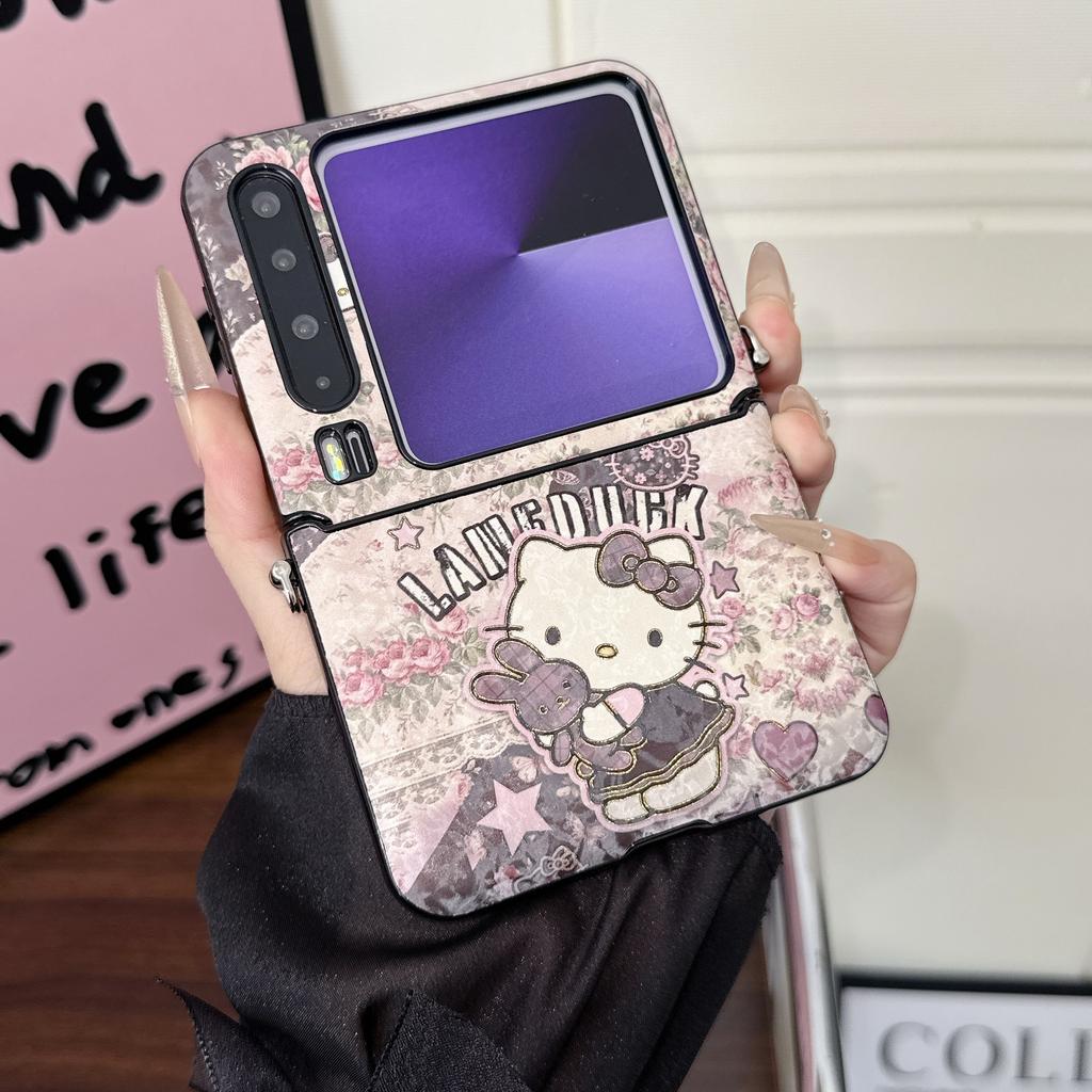 Applicable To Huawei PuraX Collector's Edition Mobile Phone Case KT Cat Magnetic Suction Bracket Chain Honor Vflip Anti-drop  Case