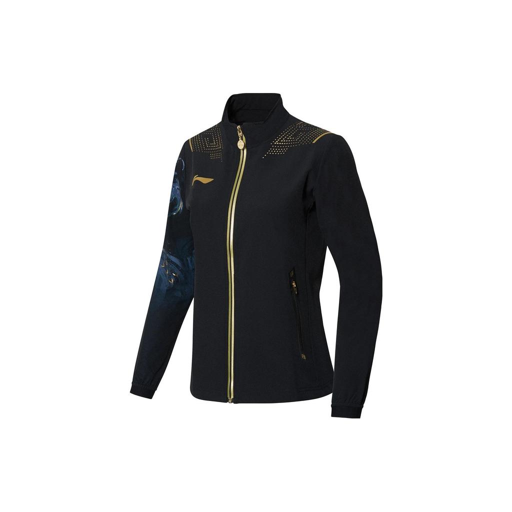 Li Ning Table Tennis Series Printed Logo Zip-Up Jacket Women jackets Black AYYR438-2