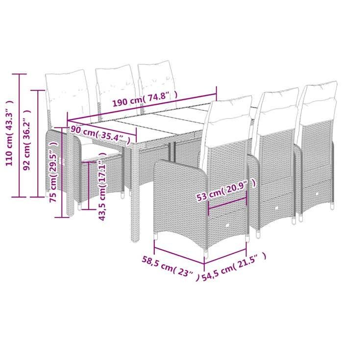 VidaXL Ensemble de bistro de jardin 7 pcs coussins gris poly rotin 3277037