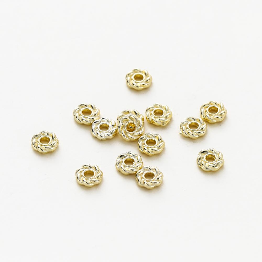 50pcs 6mm 14K 18K Gold Color Brass Round Flower Weave Polygonal Bracelets Beads Spacer Beads Jewelry Findings Accessories