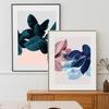 Tropical Plant Leaves Wall Art Canvas Painting Pink Flower Blue Abstract Nordic Posters and Prints Picture for Living Room Decor