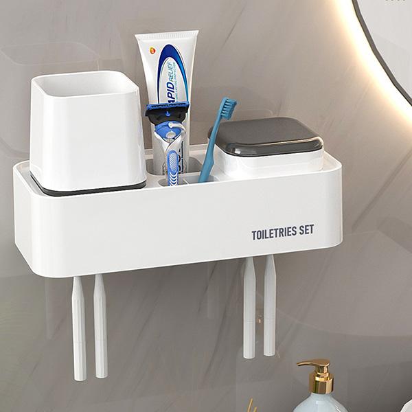 Bathroom Toothbrush Holder and Mouthwash Cup Set with Drainage and Ventilation Holes