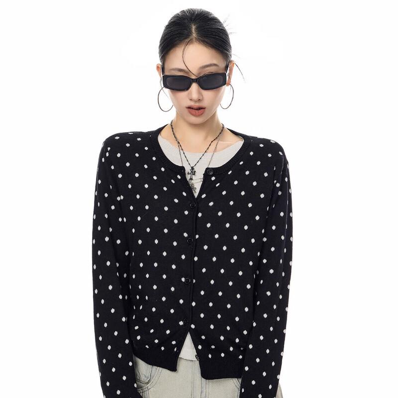 ICH MODE Damen Vintage Pünktchen Strickjacke