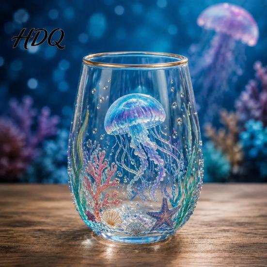 Unique Painted Tea Cup Sea Turtle Glass Tumbler Ocean Theme Drinking Mug Borosilicate Stemless Coffee Mug for Juice Beach Gift Nature Lovers Juice