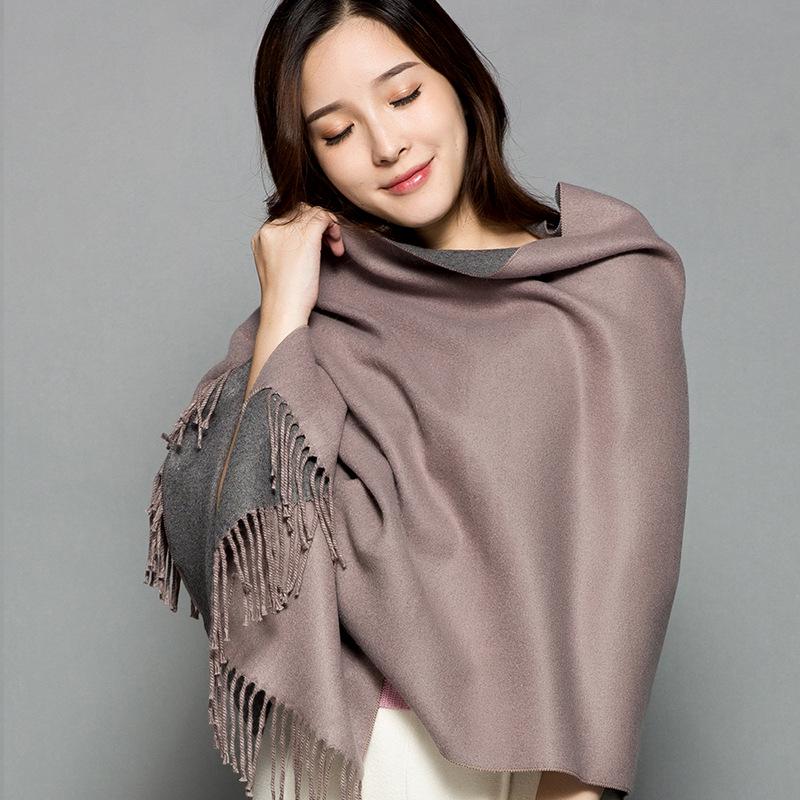 Dámská oboustranná kašmírová šála: Dvoubarevný, Králičí vlna, Teplý šál, Dvojúčelový, Univerzální, Korejský střapec, Zima