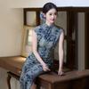Womens Sleeveless Elastic Fitted Waist Cinched Chinese-Inspired Long Cheongsam Dress Vintage Style 2025