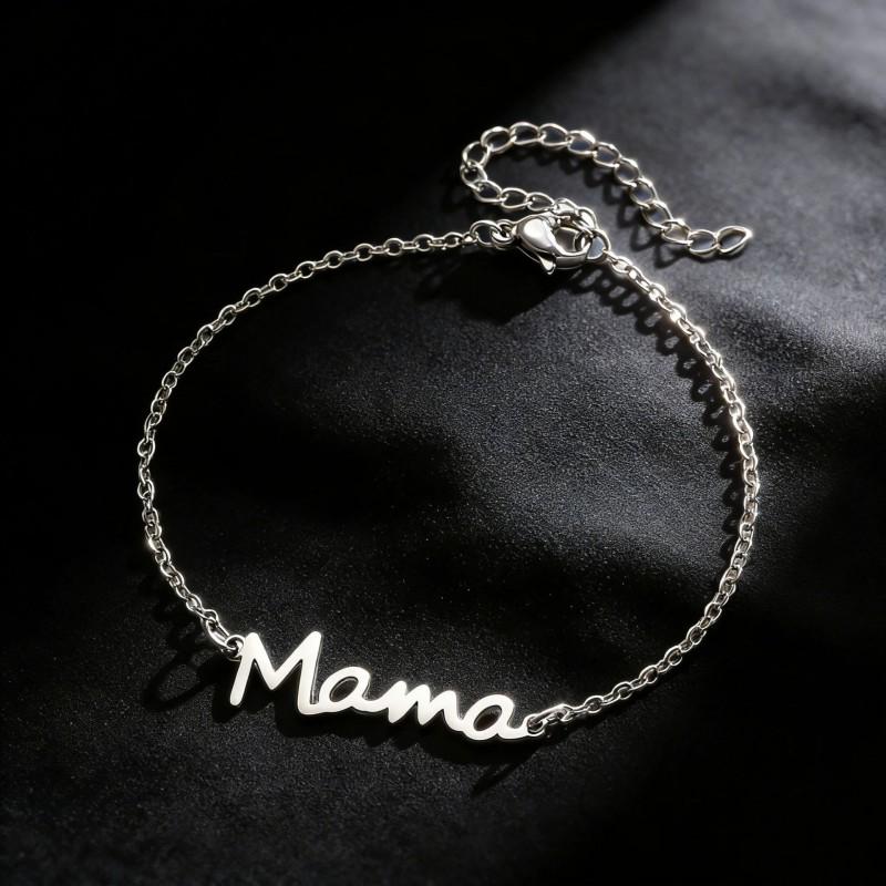 Stainless Steel MAMA Letter Pendant Necklace Bracelet Set Women Minimalist Elegant Mothers Day Gift