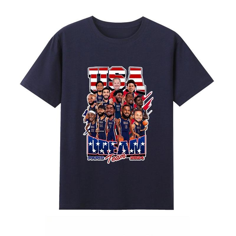 Summer Mens USA Dream Team Jersey Round Neck Short Sleeved Durant James Curry Print Shooting Sports Fan Pure Cotton Tshirt
