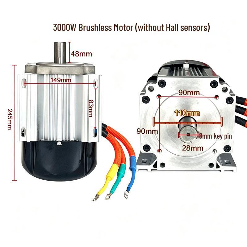 3000W High-Power DC Brushless Motor for High-Voltage Cleaning, Mechanical Modification, 48V/60V/72V, Single Key Shaft