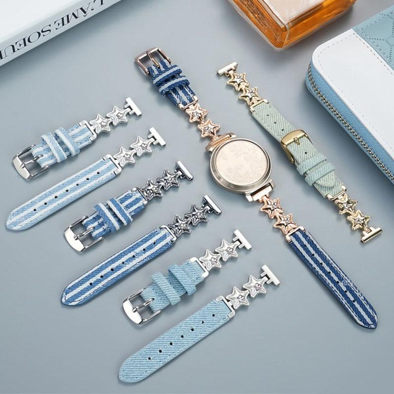 14mm Lily2 Strap for Garmin Lily 2 Smartwatch Fashion Star Nylon Quick Release Watch Strap Women Watch Denim Canvas Wristband