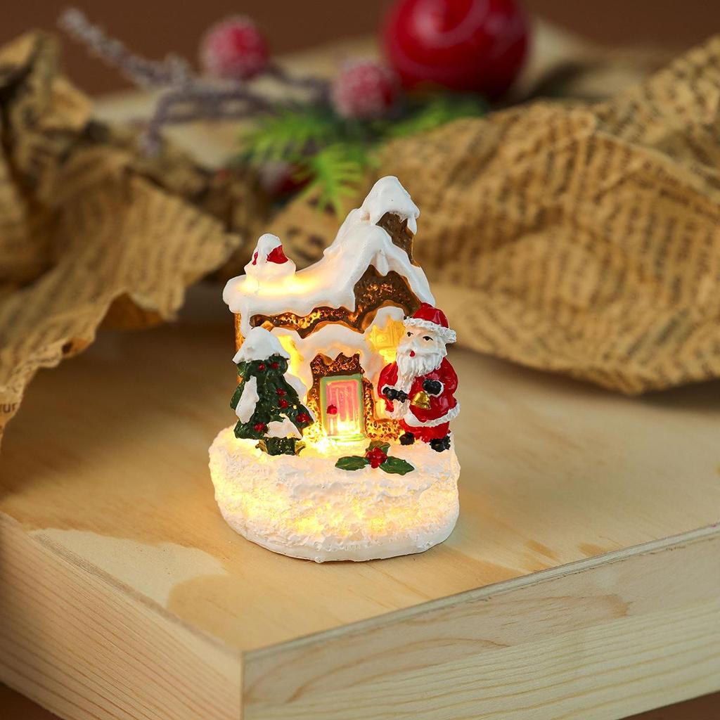 Christmas Luminous Resin House with Santa Claus Ornament