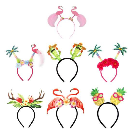 Hawaiian Party Headband Felt Luau Head Boppers Palm Tree Flamingo Pineapple Headbands for Summer Beach Themed Party Favors