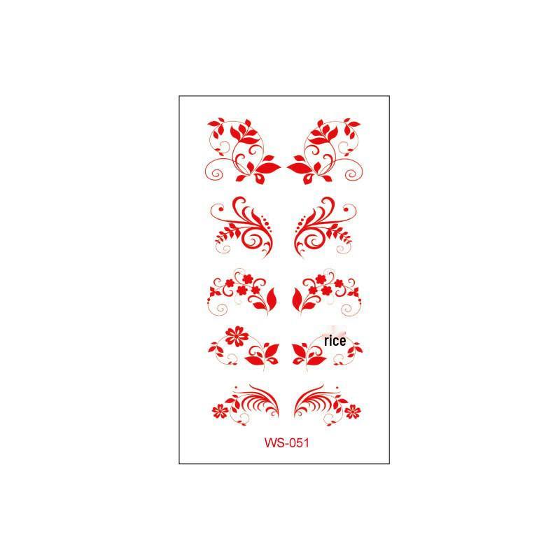 Waterproof Floral Forehead Tattoo Sticker for Women & Children - Ancient Costume Fairy Hanfu & Bride Red Stickers