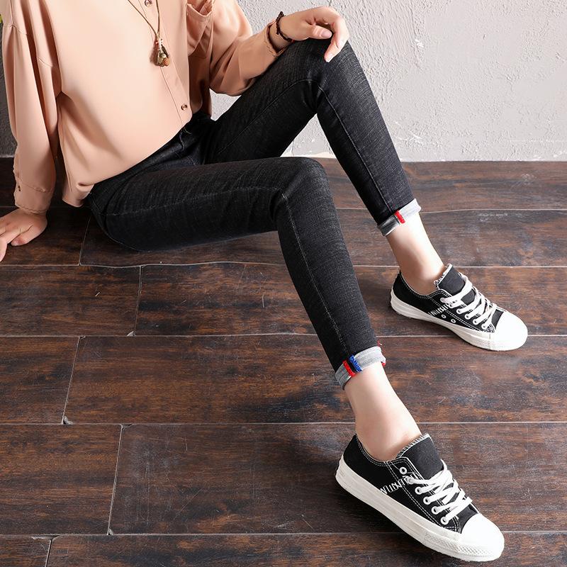 Stovky džín Dámské Podzimní Nové Tenké Přiléhavé Elastické Devítiminutové kalhoty s vysokým pasem Kalhoty na malé noze