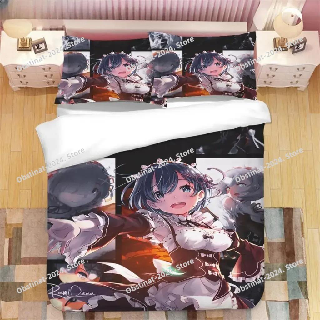 Japanese Anime Kawaii Ram Rem 3D Bedding Set Printed Bed Set Duvet Cover Sheet Pillowcase Soft Quilt Cover Full Queen King Size