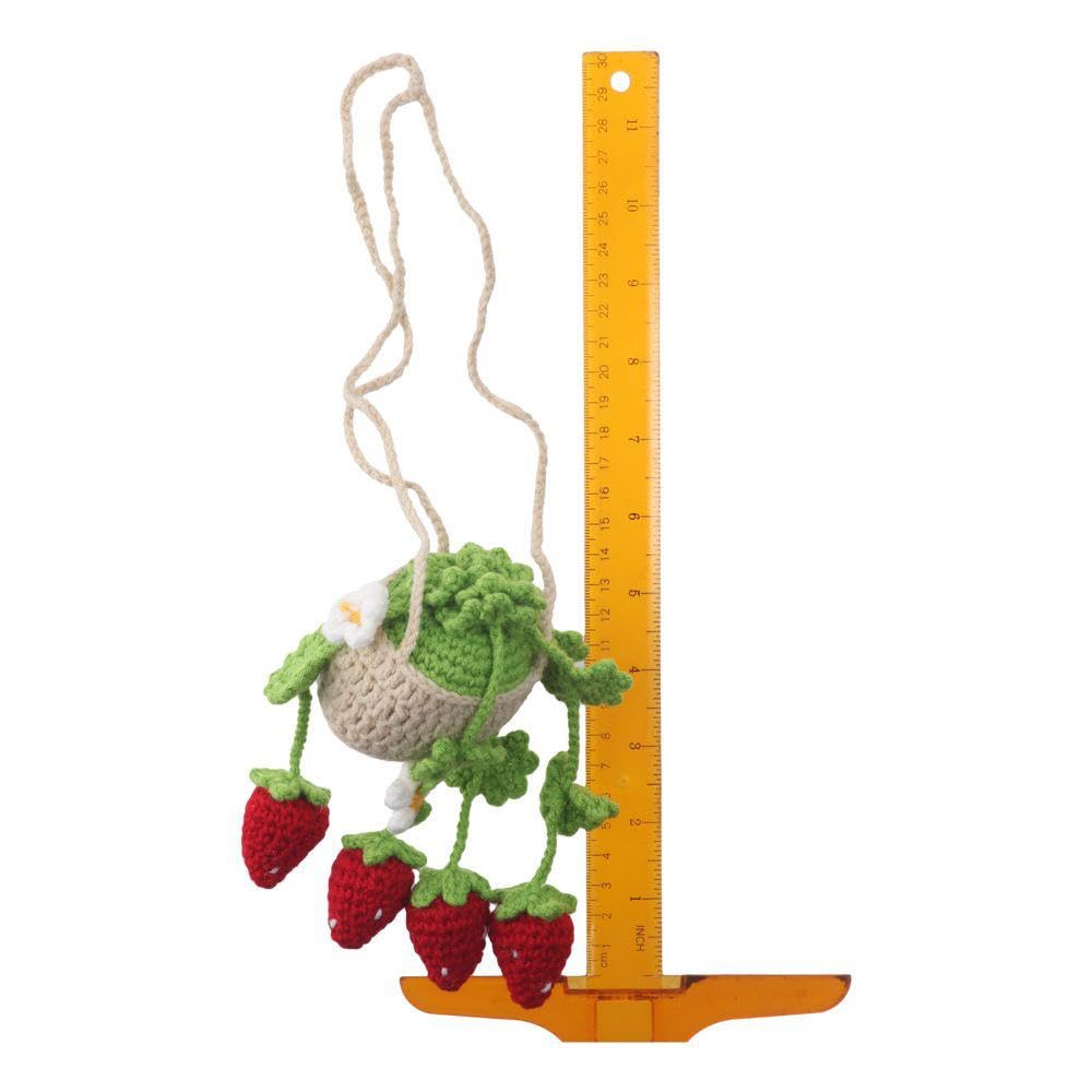 Car Hanging Ornament, Plant Strawberry Car Accessories, Cute Crochet Plant Rear View Mirror Pendant, Car Interior Accessories, Car Decoration Charms