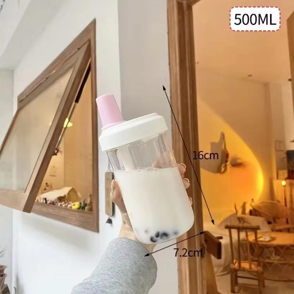 Large Capacity Pearl Milk Tea Glass Cup with Straw, Simple Design Plastic Water Bottle, Casual Style Drinkware for Daily Use