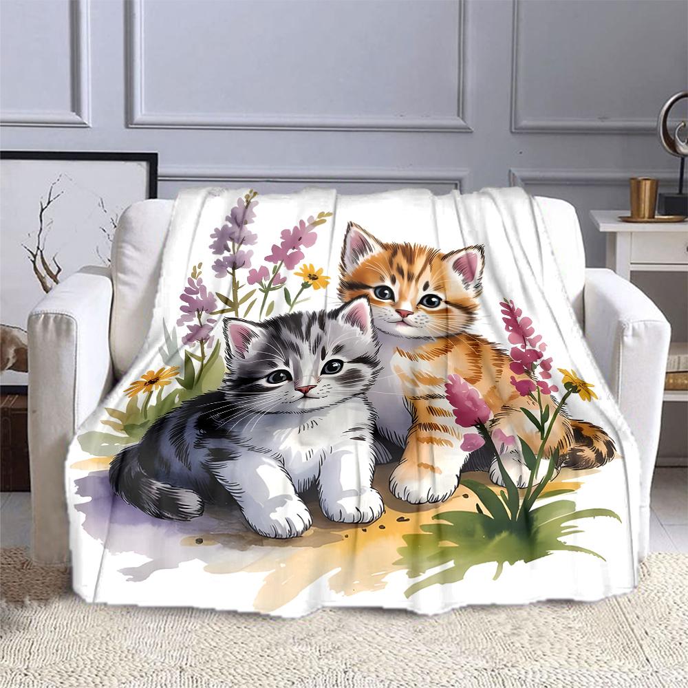 Cute Kittens with Colorful Flowers Patterned flannel blanket perfect for the bedroom living room, sofa, or a little nap