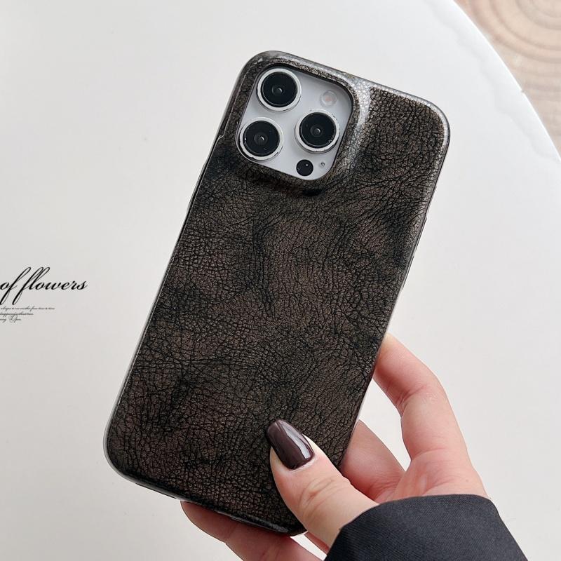 Glossy Leather Texture Bumper Phone Case For iPhone 16 Plus 15 14 13 12 11 Pro Max Armor Shockproof Protection Smooth Hard Cover