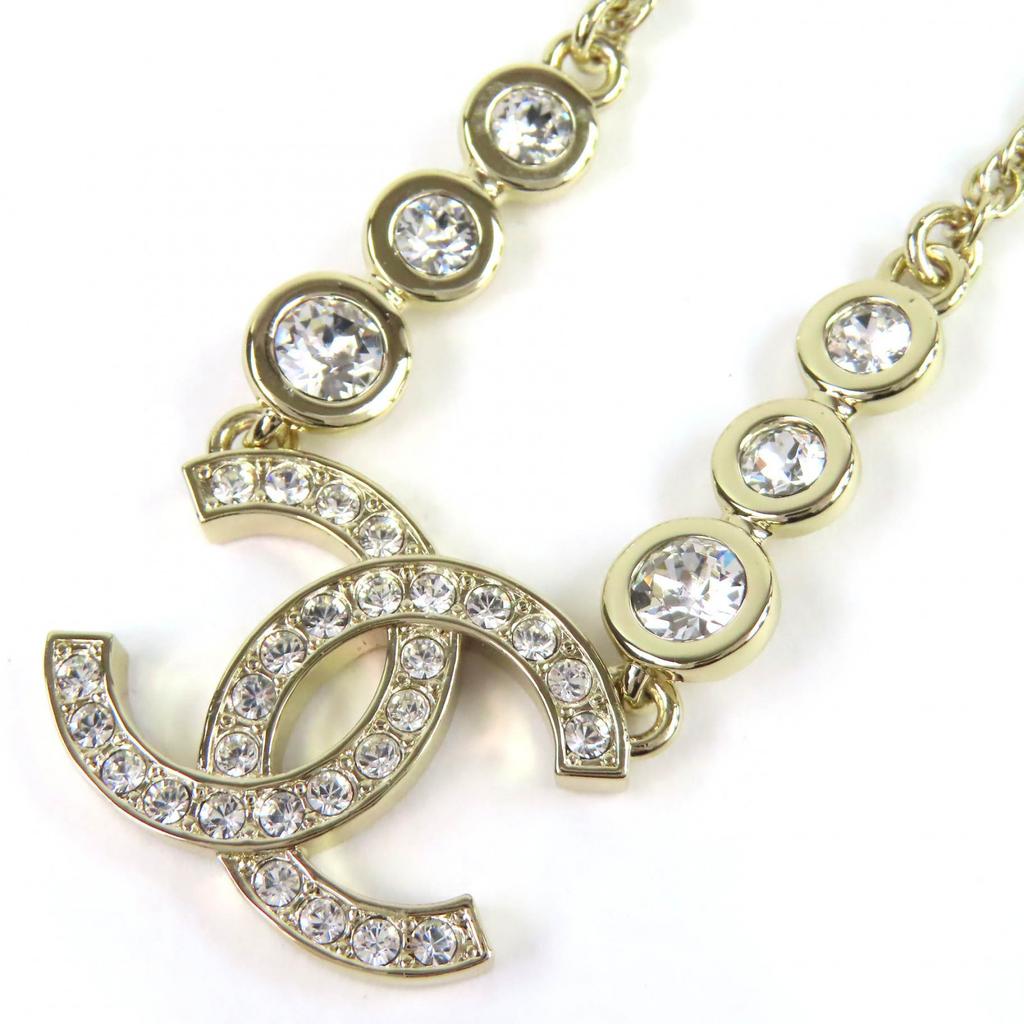 Excellent CHANEL Necklace COCO Mark Rhinestone Chain gold Women B25S Used