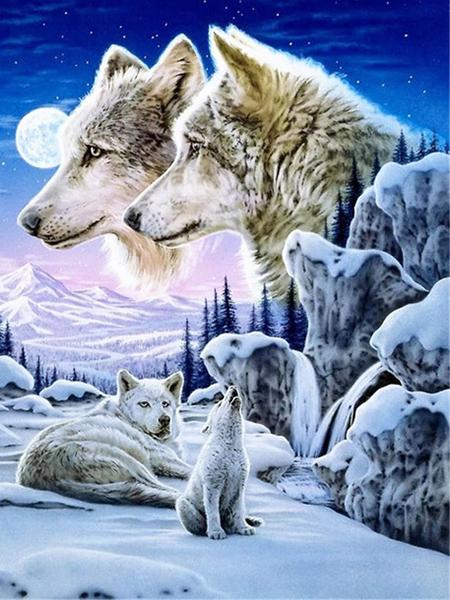 Peinture de diamant complète 5d à faire soi-même, broderie d'animaux, perceuses carrées et rondes, forêt, clair de lune, loup, mosaïque, décoration de meubles, cadeau de loisirs