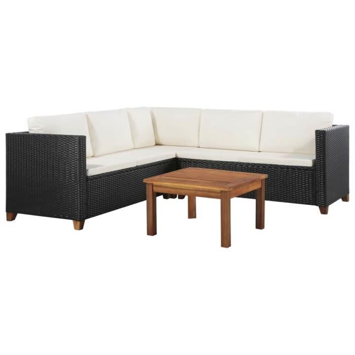 VidaXL Salon de jardin 4 pcs avec coussins Résine tressée Noir