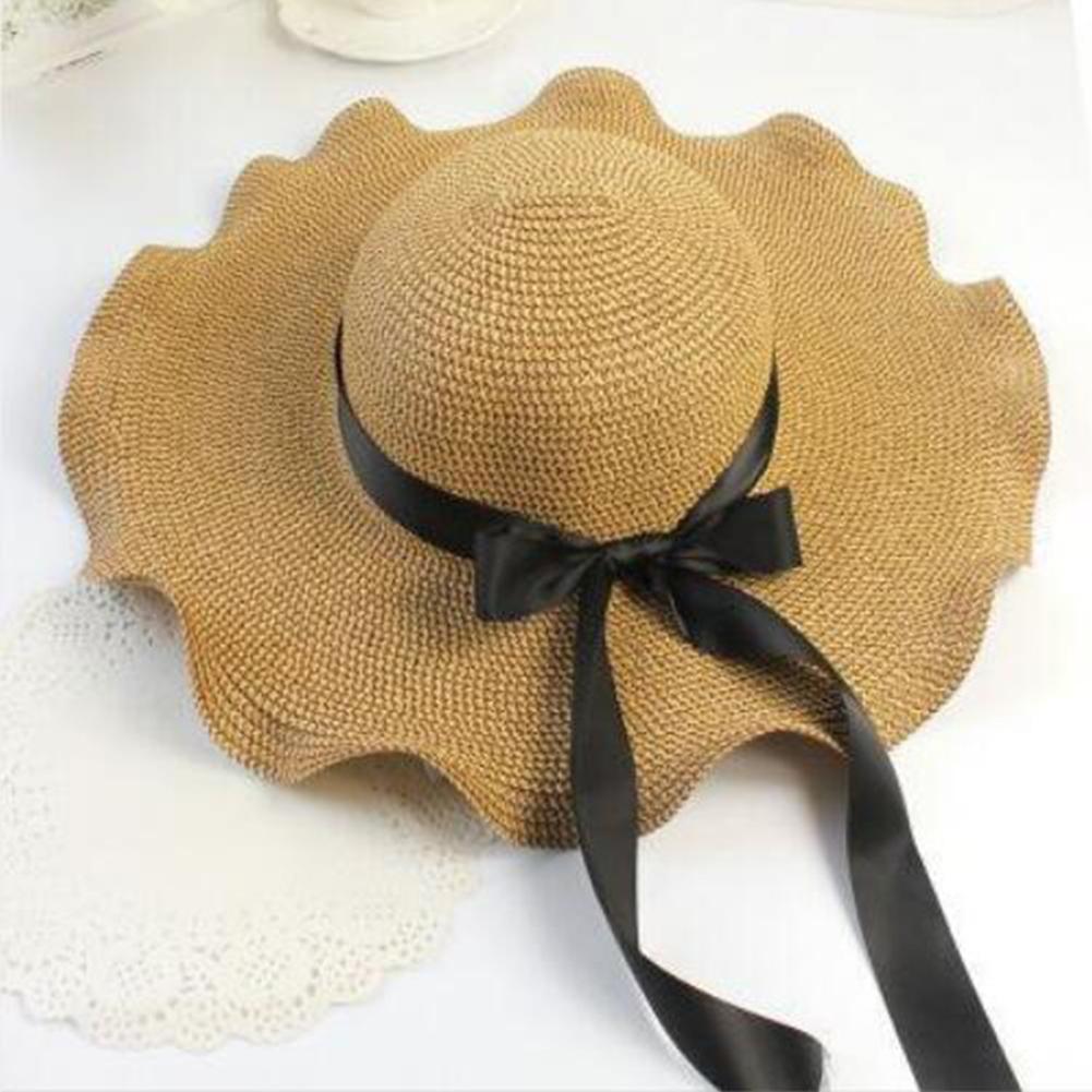 Women Concise Elegant Foldable Bowknot Straw Sun Hat