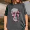 Heart Eyed Skull T-shirt Vintage Washed Gothic Skull Pink Dripping Heart Skull T Shirt Retro Cotton Short Sleeve Round Neck
