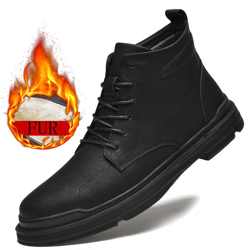 Zimní boty Chelsea pánské boty Nová móda Plus sametová outdoorová obuv Kvalitní kotníkové boty z pravé kůže Obchodní šněrovací boty