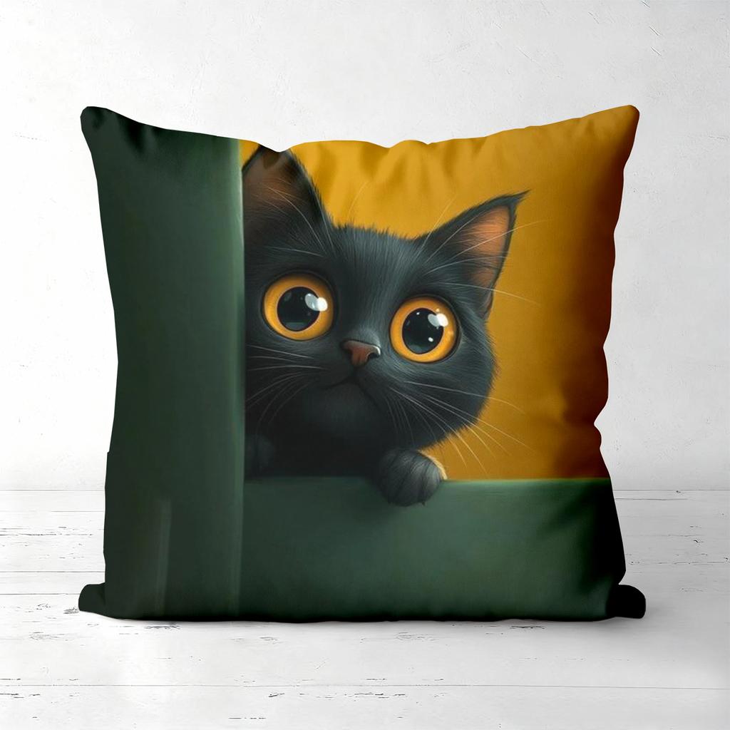 Cute Black Cat Printed Throw Pillow Cushions Polyester pillowcase, sofa decorative cushion cov Headboard Pillow