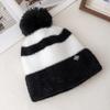 New Style Snow Label Beanie Hat Color Blocked Style Plush Fur Lined Pompoms Warm Winter Hat Fashion Y2k Beanie For Woman Girl