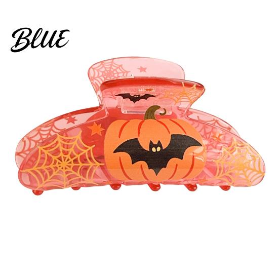 Dark Style Hair Accessory Claw for Women Halloween Themed Clip with Pumpkins Bats Multi-hair Bundle Skeletons Prints Transparent Acrylic Shark Claw,