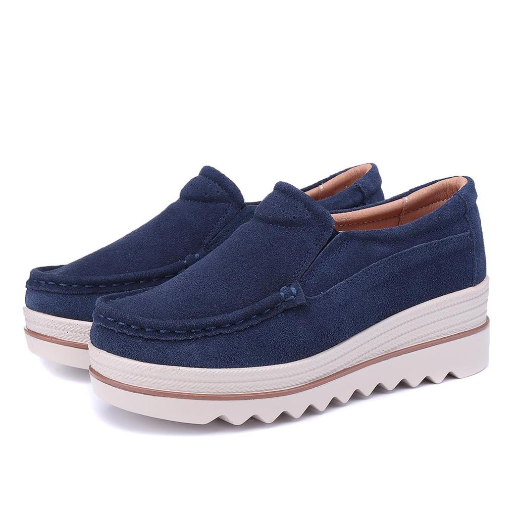 Women Fashion Lazy Shoes Genuine Leather Thick Bottom Slip On Shoes Wedge Platform Shoes Ladies Shoe
