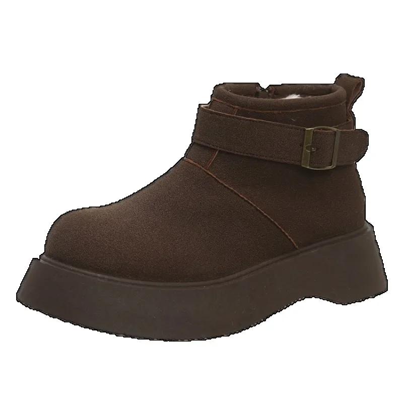 

Замшевые женские ботильоны на платформе, модная повседневная обувь на плоской подошве, женская мода 2025 года, зимние новые брендовые дизайнерские удобные женские ботинки для ходьбы 35 коричневый