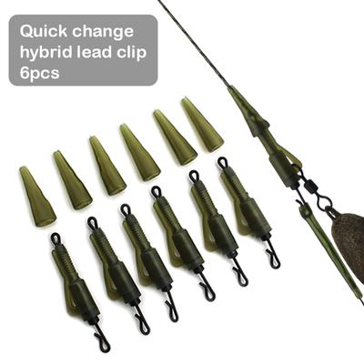 6pcs Quick Change Hybrid Lead Clip With Tail Rubber Quick Change Snap Clips Carp Fishing Accessories Anti Tangle Sleeve For Carp Fishing Rigs Tacke