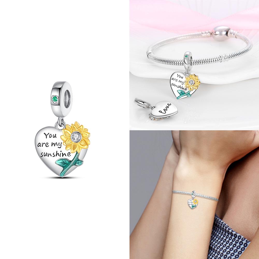 Sunflower Charms Flowercopper Heart Golden Pendants Fitoriginal Bracelet Necklace Women Diy Party Jewelry Fine Gift
